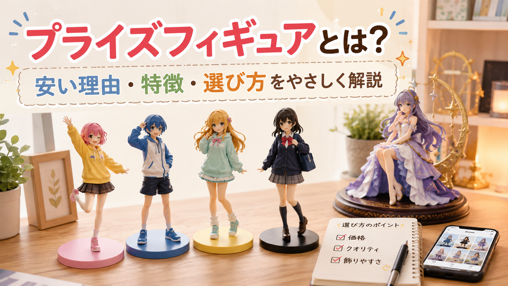 プライズフィギュアとは何か、安い理由と選び方を説明するイメージ