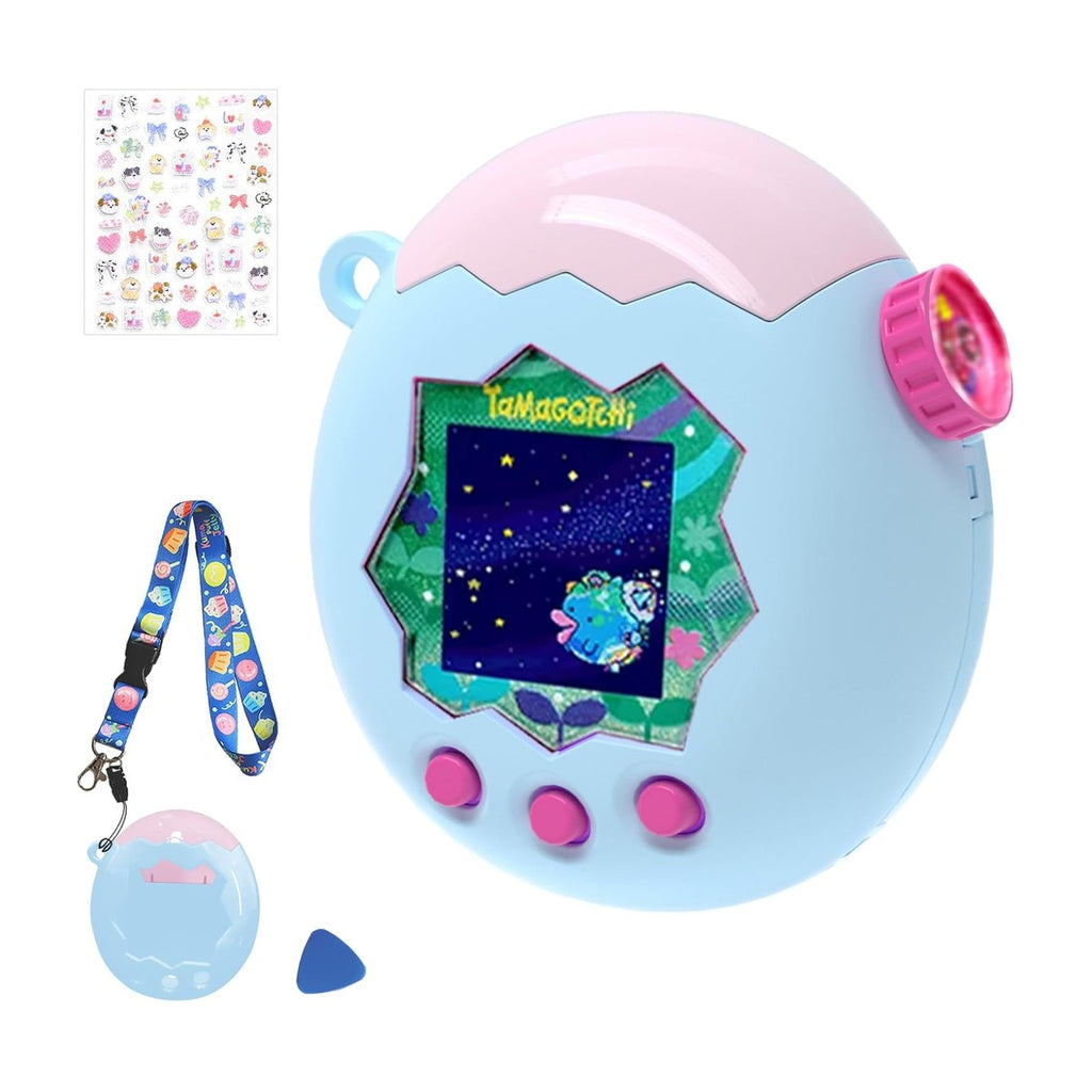 【2026新登場！通信に対応】For Tamagotchi Paradise たまごっちパラダイス PCケース 【tourmono】保護カバー PC素材 耐衝撃 落下防止 すり傷防止 衝撃吸収 全面保護ケース 紛失防止ストラップ付き (上ピンク＋下ブルーBlue&PInk PCケース)