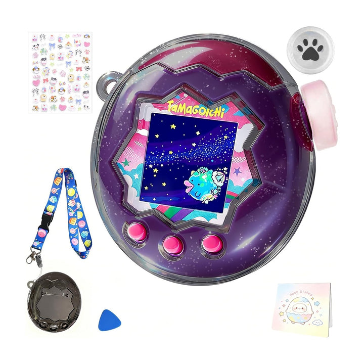 Tamagotchi Paradise Hard Case Black Galaxy Glitter Midnight Galaxy with Knob Cover and Strap