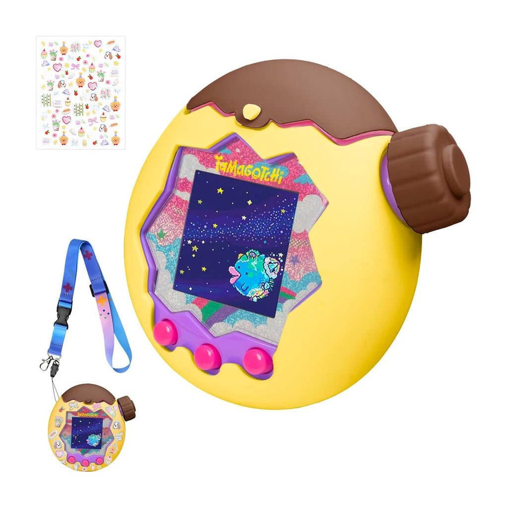 【New Upgrade】For Tamagotchi Paradise(たまごっちパラダイス) 専用ケース【Srelirly】通信に対応 保護カバー 耐衝撃 落下防止 防汚 防水 指紋防止 全面保護ケース 紛失防止ストラップ付き (プリン Caramel Pudding/ダイヤルカバー)