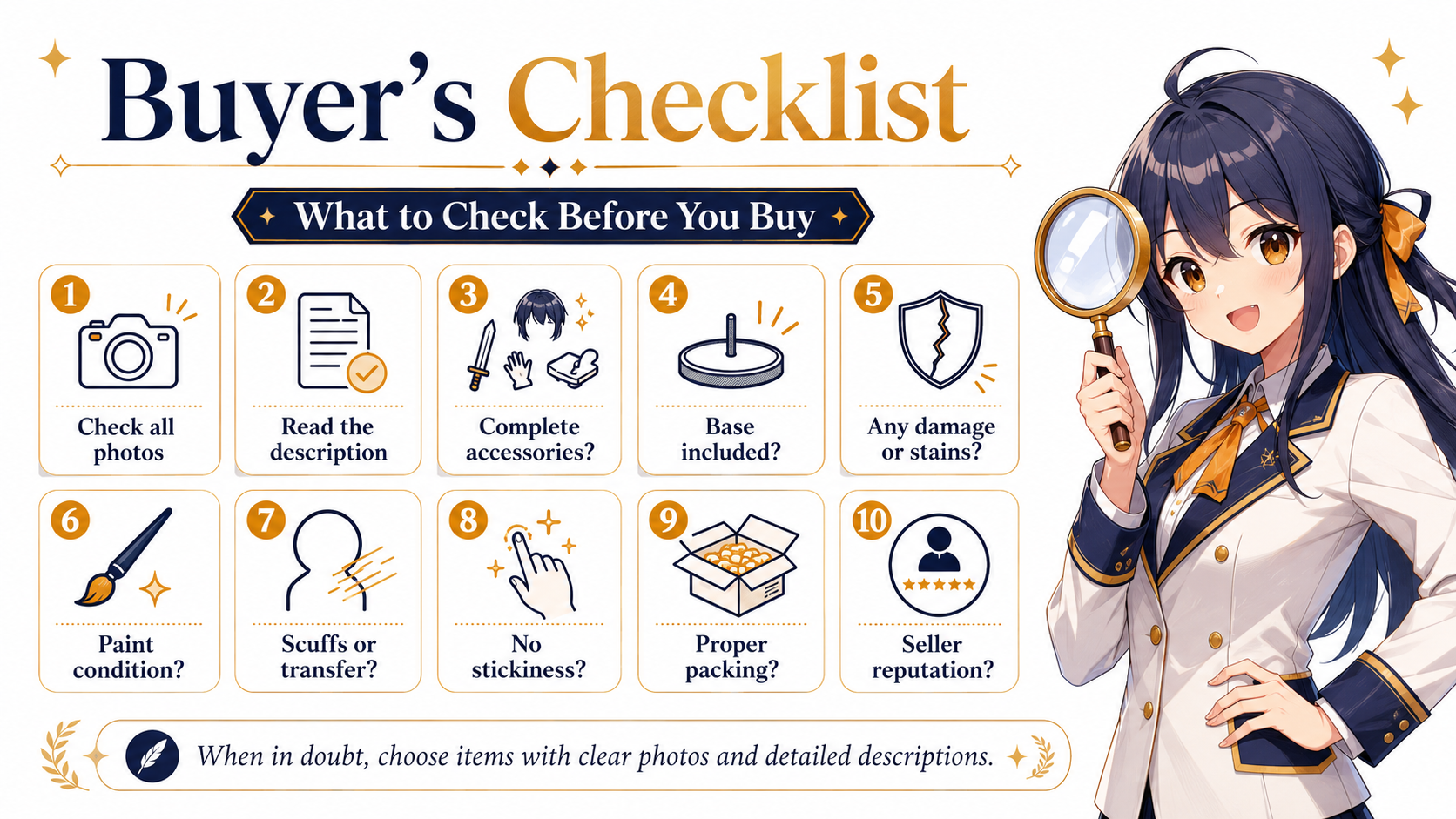 Buyer checklist for used boxless anime figures