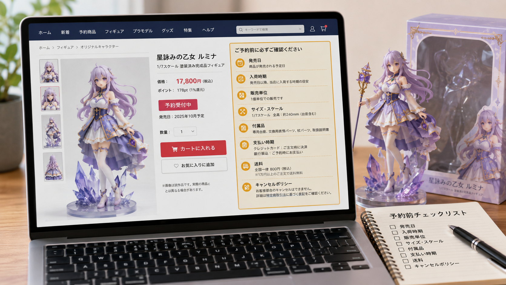 フィギュア予約商品の商品ページで確認したい項目