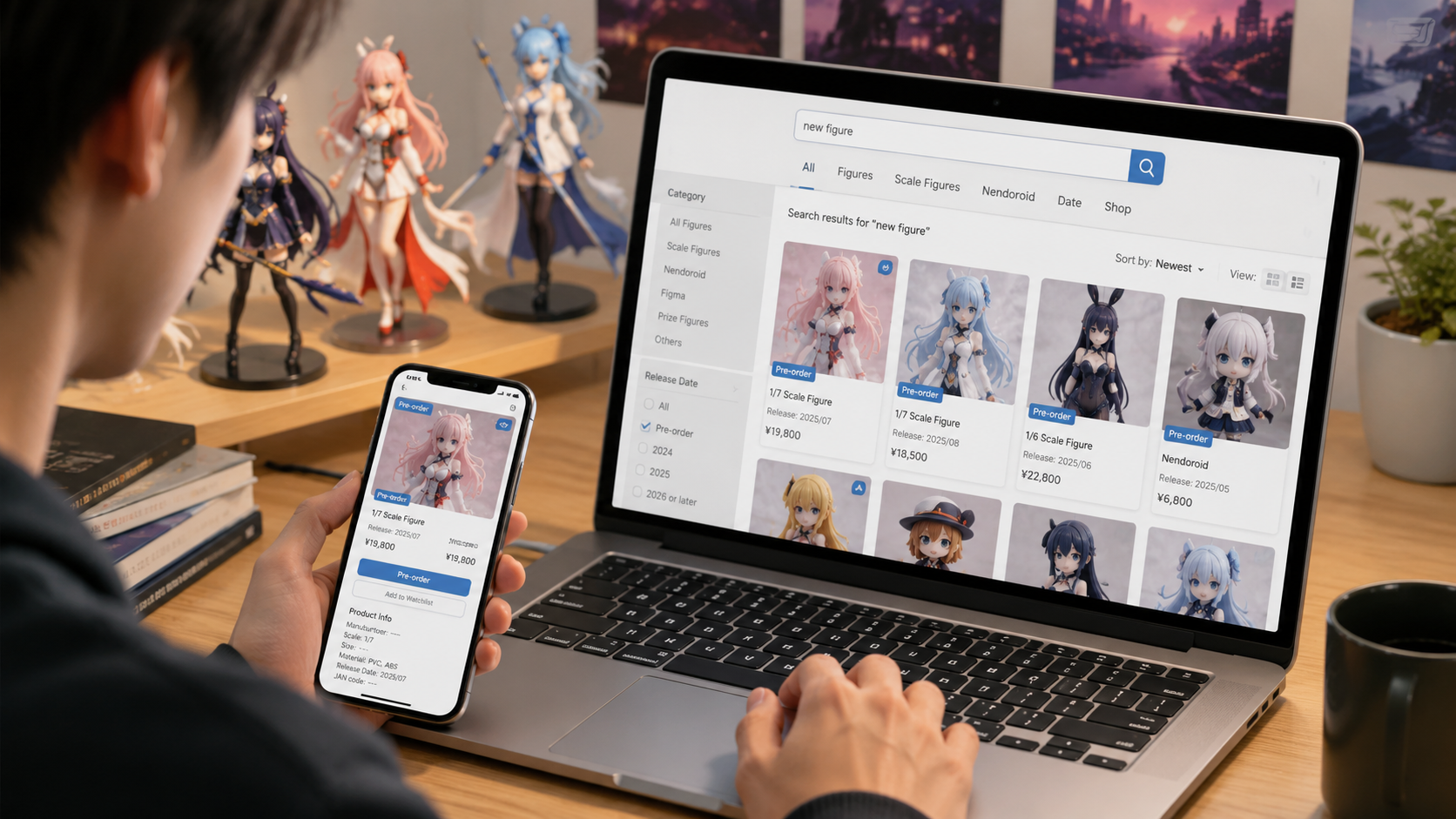 フィギュアやアニメグッズを複数の検索条件で探すイメージ