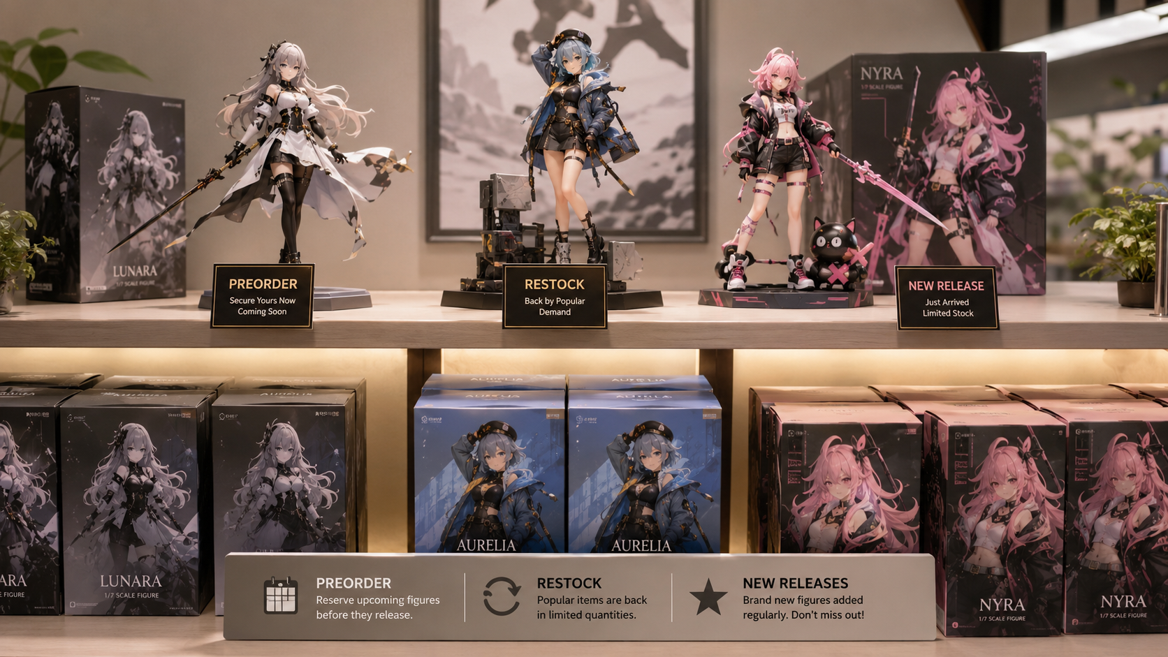 予約商品、再販商品、新作フィギュアの情報を整理するイメージ