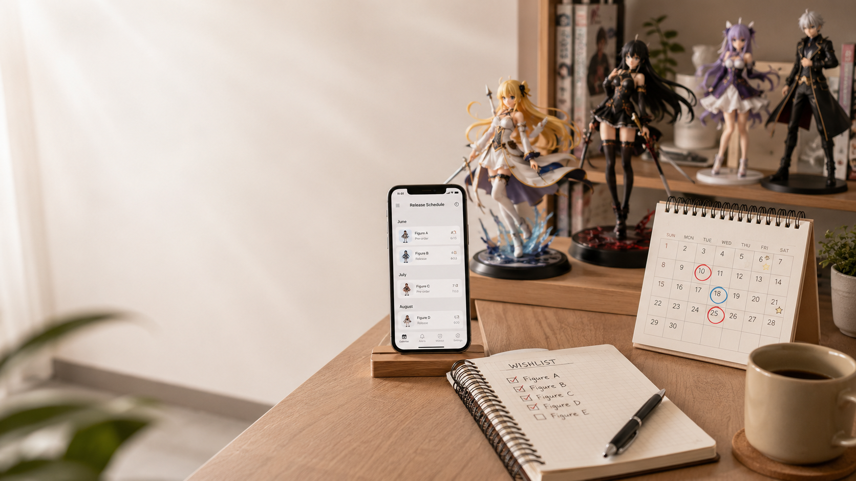 発売カレンダーとチェックリストでフィギュア情報を確認するイメージ