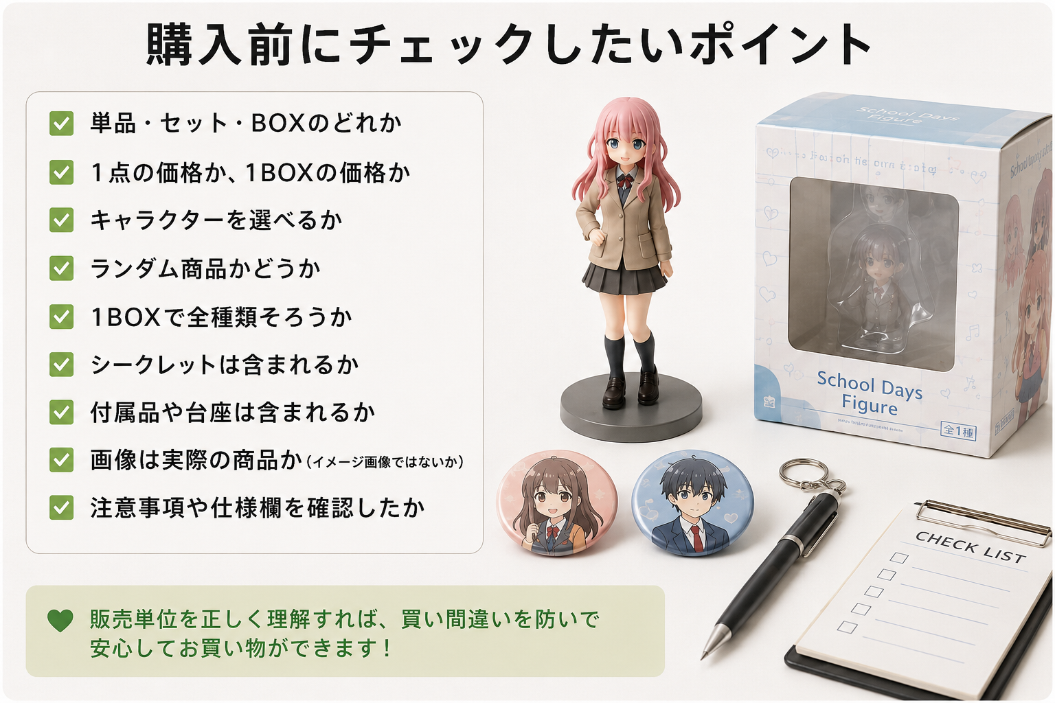 フィギュアやアニメグッズを購入前に確認したい販売単位チェックリスト画像